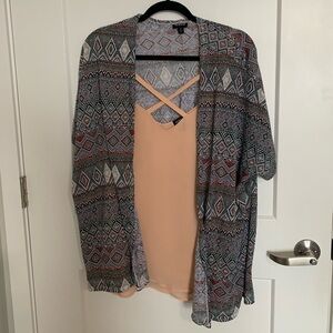 Torrid Geometric Patterned Kimono with Peach Tank Top